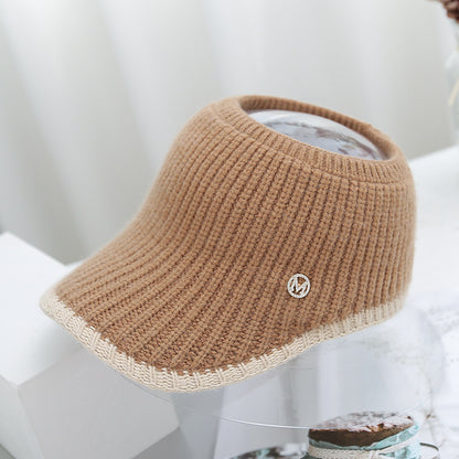 Knitted Woolen Ponytail Hat For Women Hollow Top Winter Beanie Warm Outdoor Cycling Cap 4
