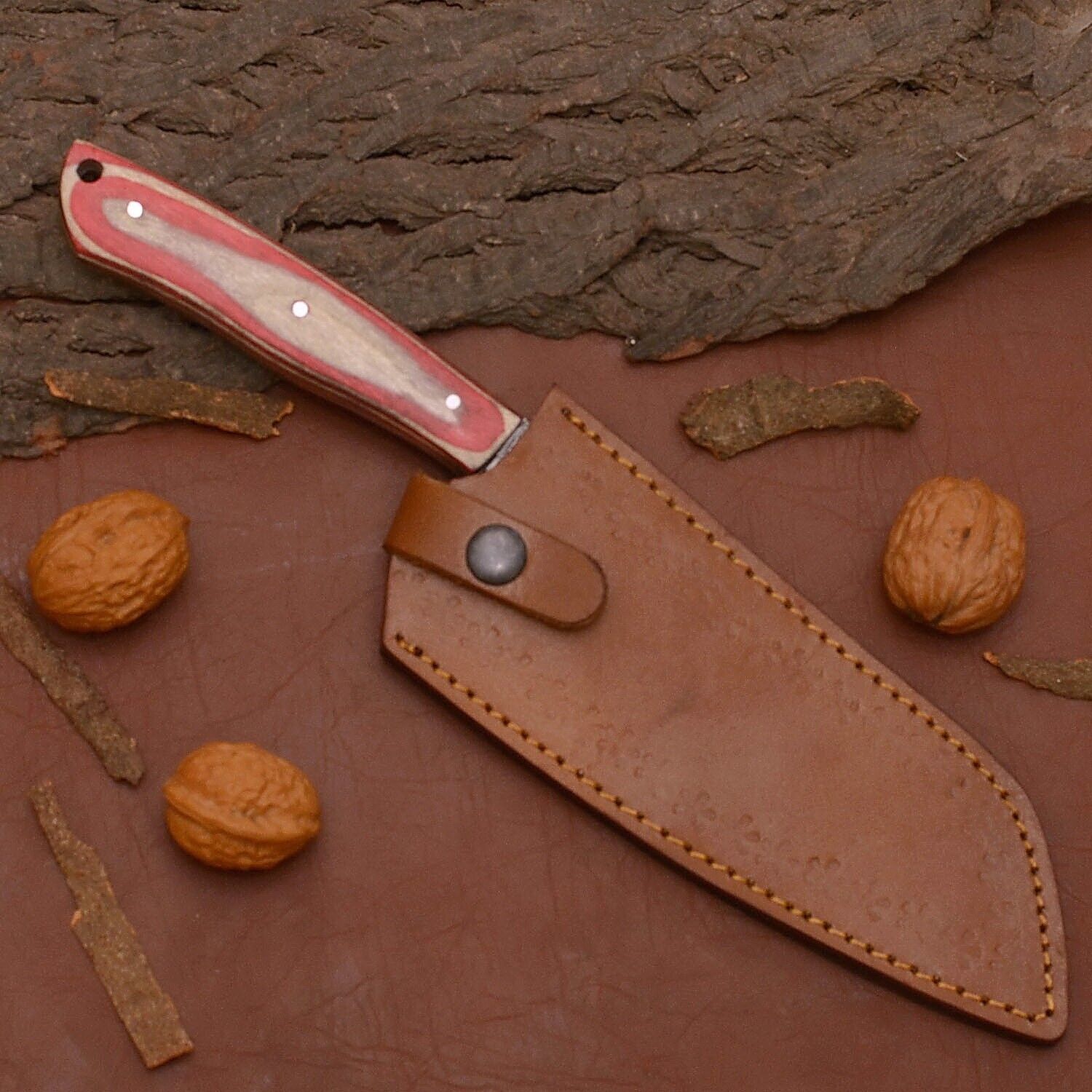 Handmade Damascus Steel Chef Knife  Custom Kitchen Knife With Wooden Handle  Sheath 0