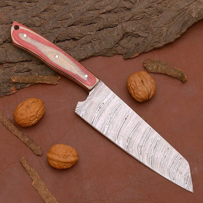 Handmade Damascus Steel Chef Knife  Custom Kitchen Knife With Wooden Handle  Sheath 1
