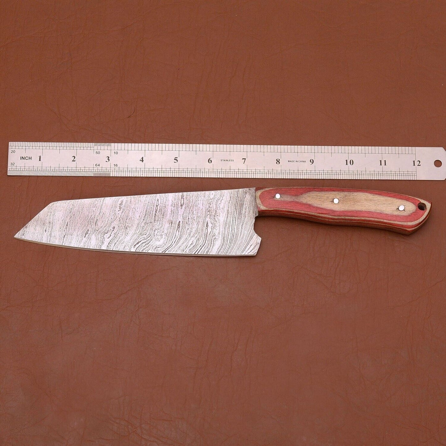 Handmade Damascus Steel Chef Knife  Custom Kitchen Knife With Wooden Handle  Sheath 2