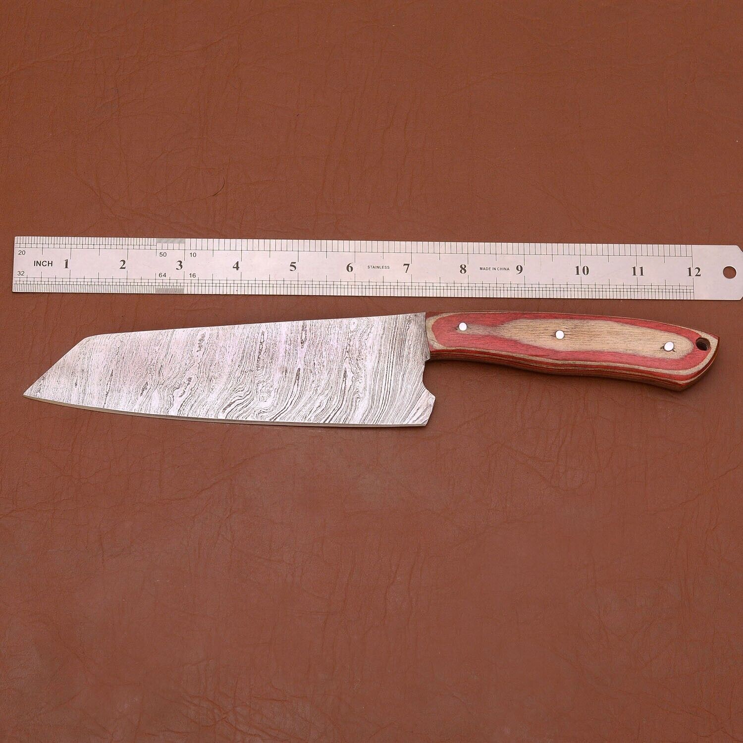 Handmade Damascus Steel Chef Knife  Custom Kitchen Knife With Wooden Handle  Sheath 2