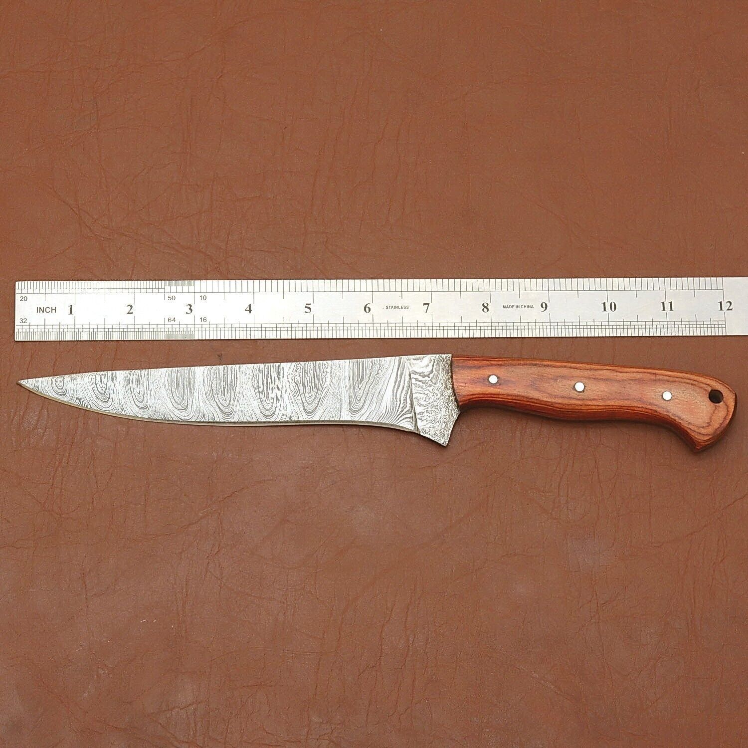 Custom Forged Damascus Steel Kitchen Knife  Full Tang Wooden Handle Chef Blade 1