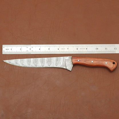 Custom Forged Damascus Steel Kitchen Knife  Full Tang Wooden Handle Chef Blade 1