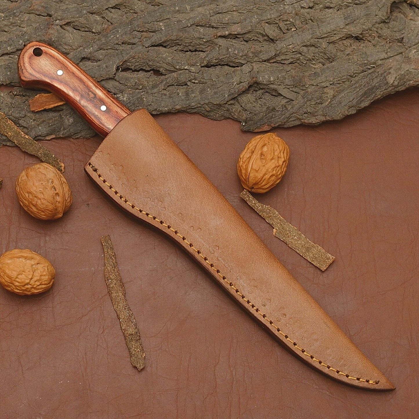Custom Forged Damascus Steel Kitchen Knife  Full Tang Wooden Handle Chef Blade 3
