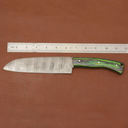 Professional Handmade Damascus Chef Knife  Sharp 7 Inch Blade With Leather Sheath 2