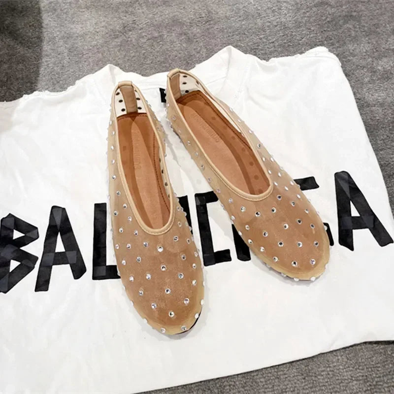 Womens Luxury Glitter Rhinestone Mesh Flats Designer Summer Mules Fashion Loafers  Elegant Breathab 5