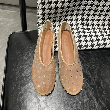 Womens Luxury Glitter Rhinestone Mesh Flats Designer Summer Mules Fashion Loafers  Elegant Breathab 6