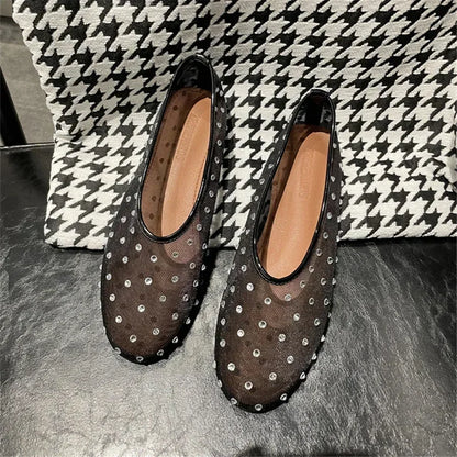 Womens Luxury Glitter Rhinestone Mesh Flats Designer Summer Mules Fashion Loafers  Elegant Breathab 7
