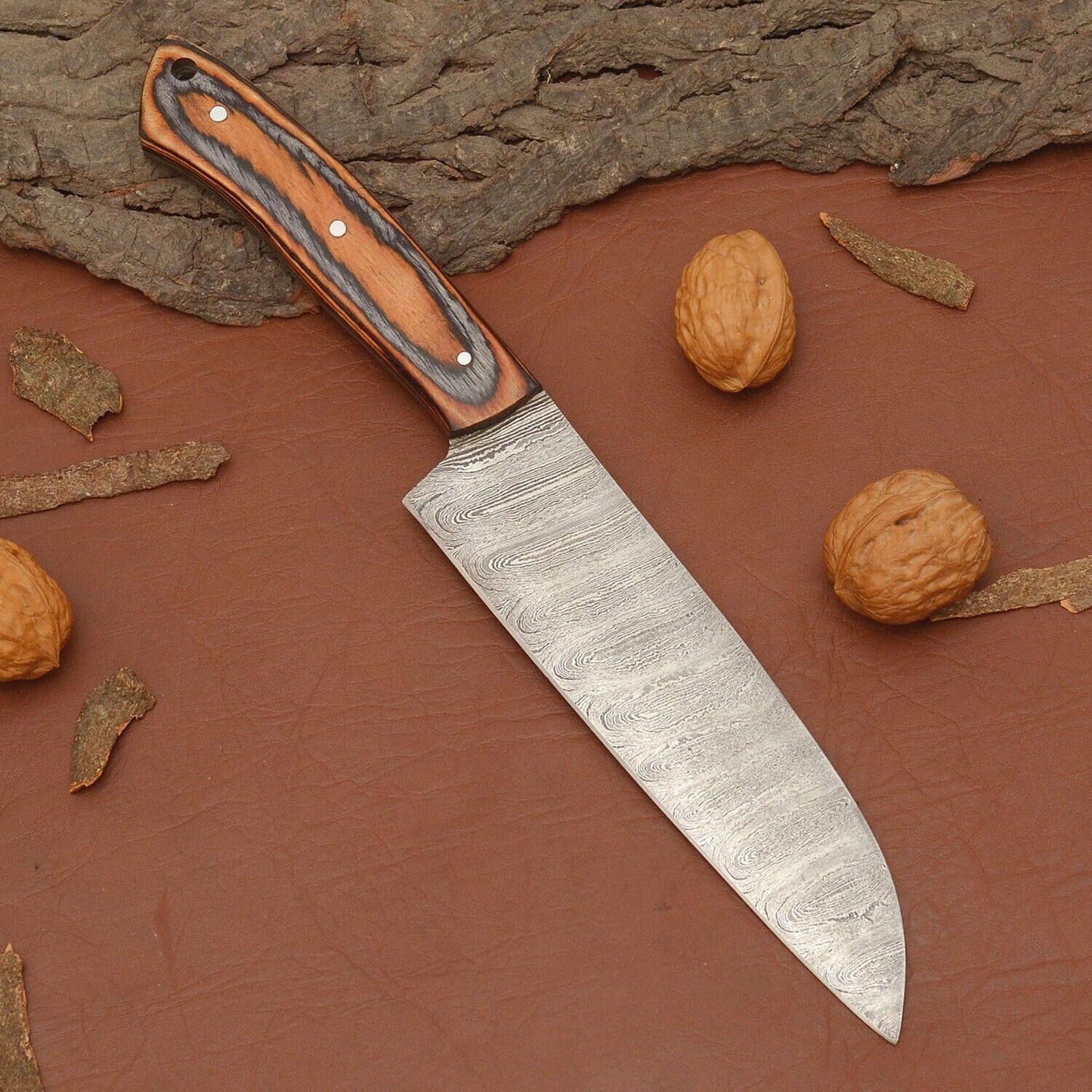 Premium Damascus Steel Kitchen Knife  Handcrafted Wooden Handle Chef Knife 1