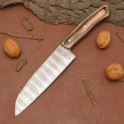 Premium Damascus Steel Kitchen Knife – Handcrafted Wooden Handle Chef Knife