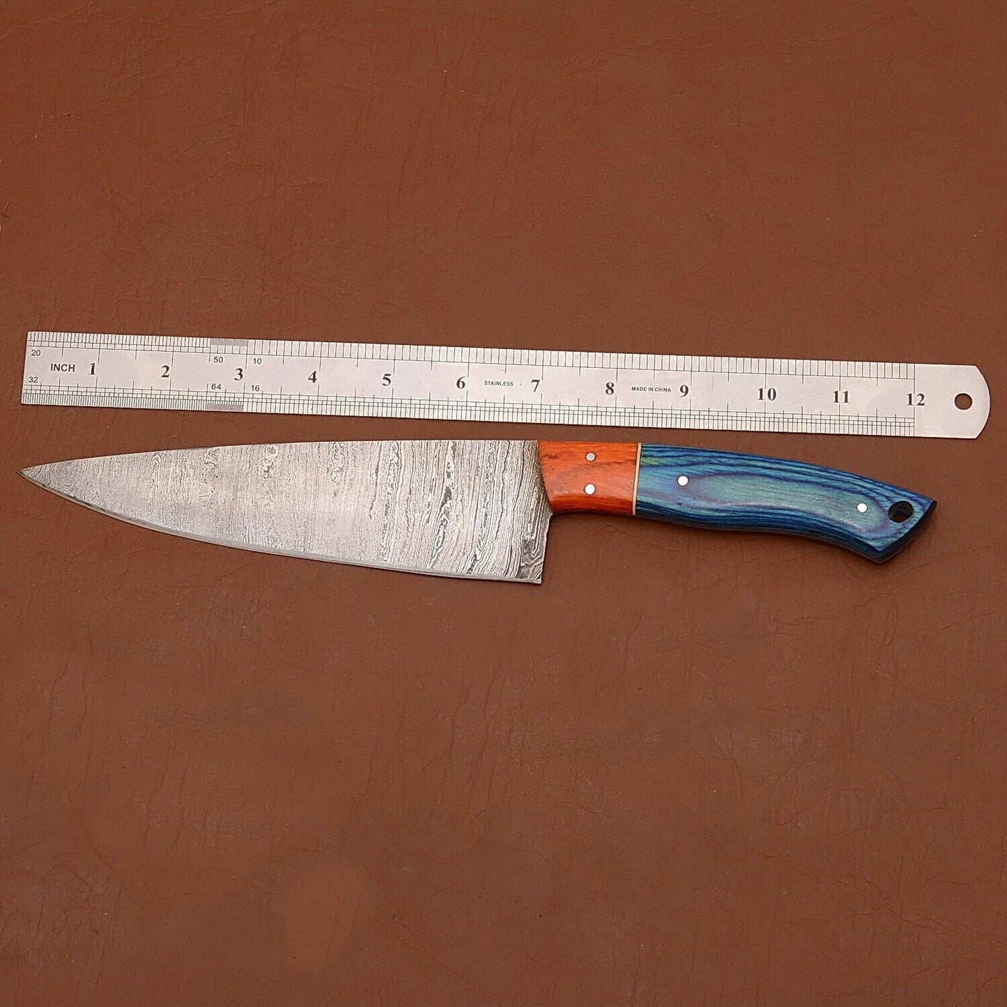 Authentic Damascus Steel Chef Knife  Hand Forged Kitchen  Outdoor Knife 1