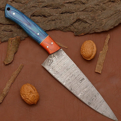 Authentic Damascus Steel Chef Knife  Hand Forged Kitchen  Outdoor Knife 2