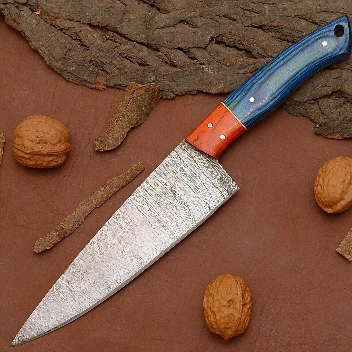 Authentic Damascus Steel Chef Knife – Hand Forged Kitchen & Outdoor Knife