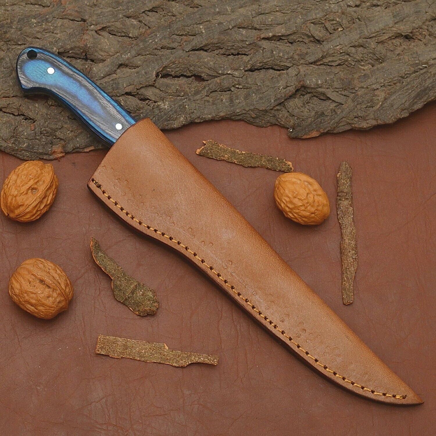 Luxury Handmade Damascus Chef Knife  Full Tang Blade With Leather Sheath 3