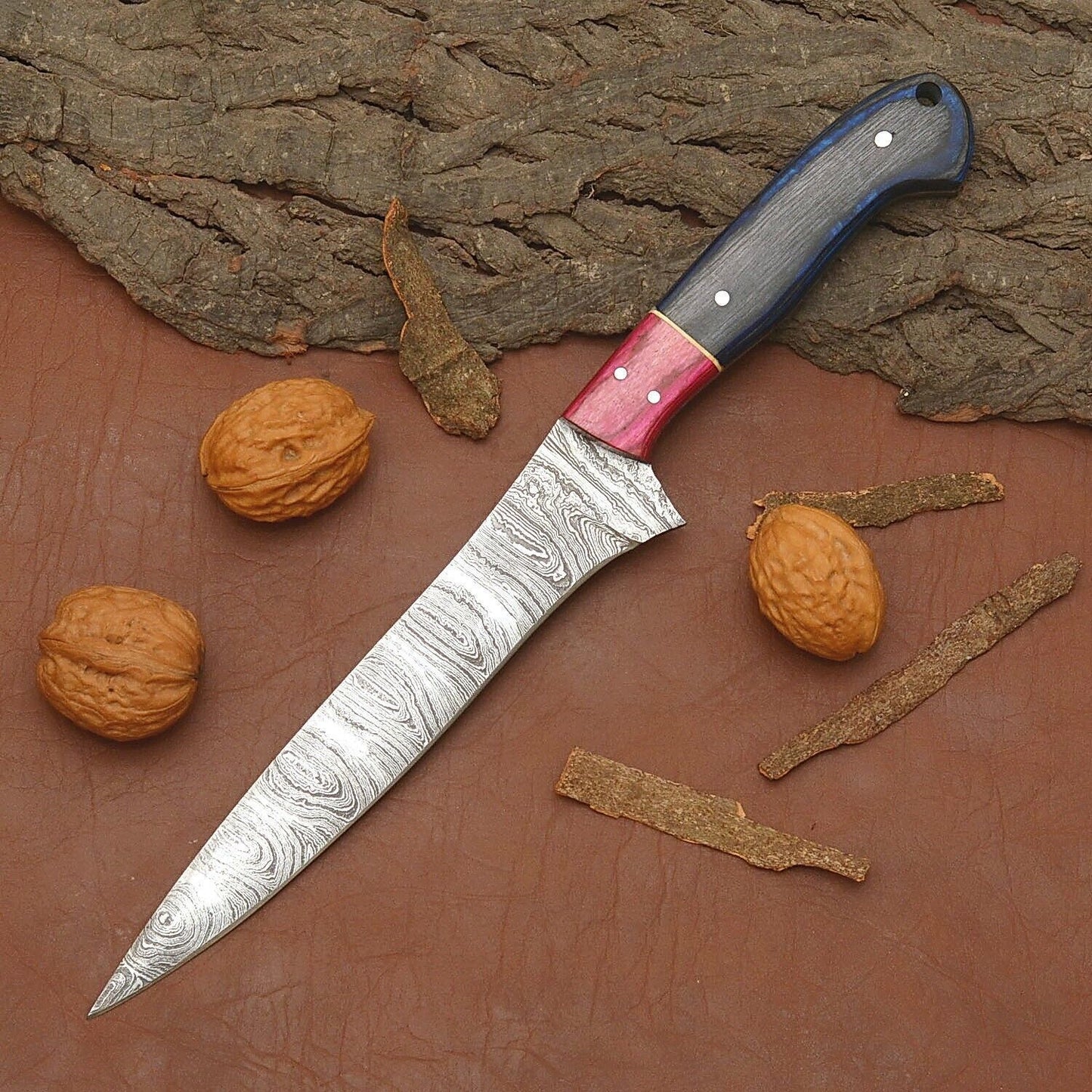 Luxury Handmade Damascus Chef Knife  Full Tang Blade With Leather Sheath 1