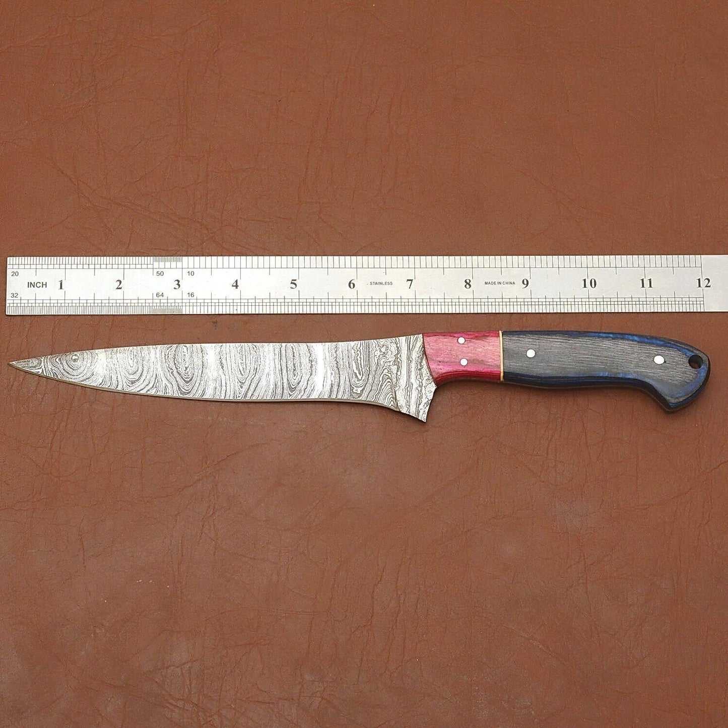Luxury Handmade Damascus Chef Knife  Full Tang Blade With Leather Sheath 2