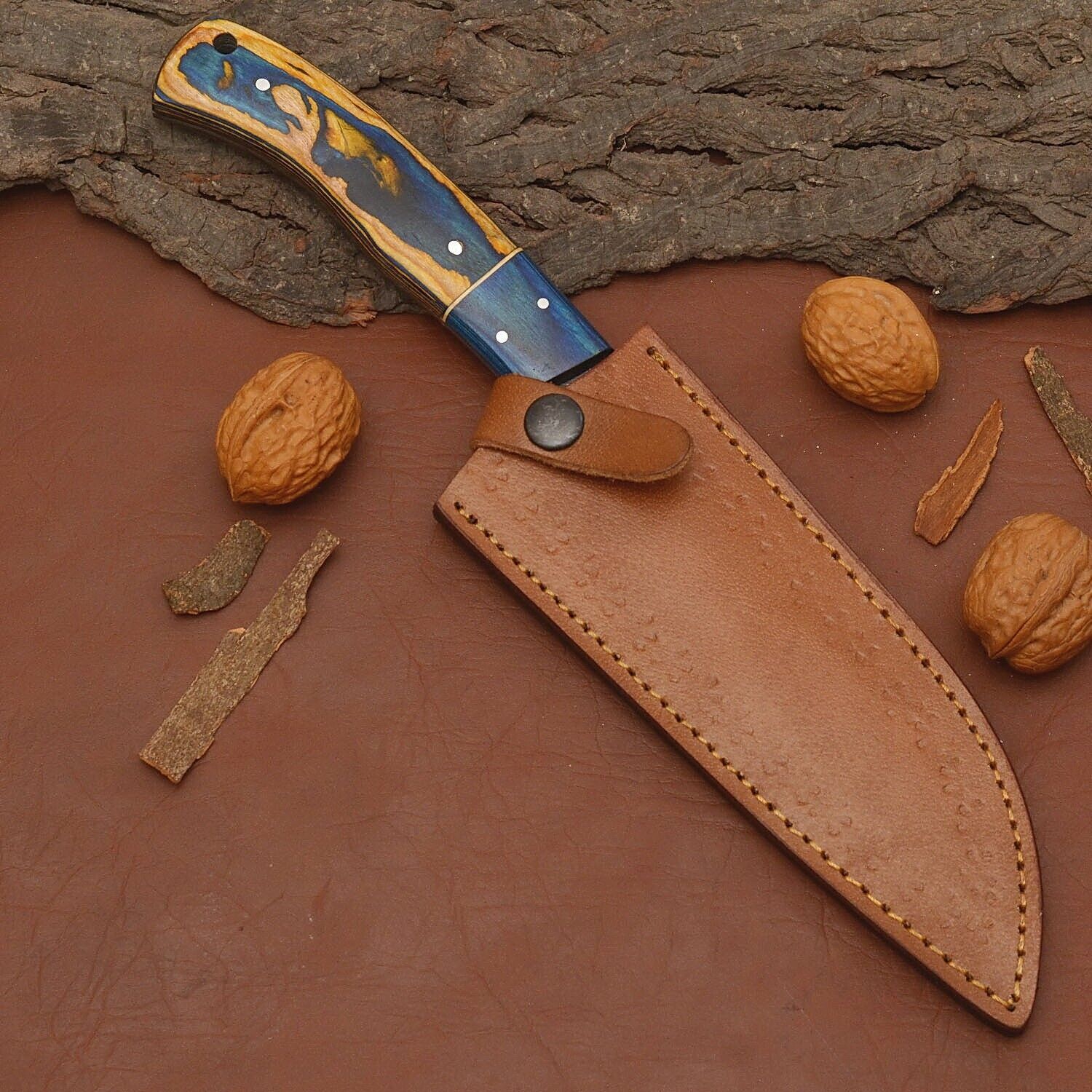 HighQuality Damascus Steel Kitchen Knife  Handcrafted Wooden Handle 3
