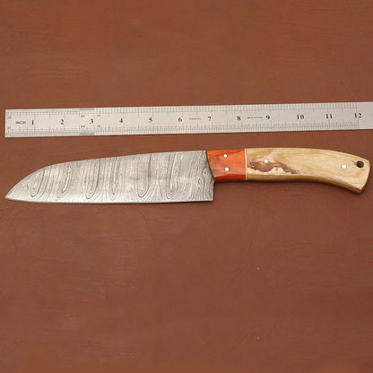 Unique Handmade Damascus Steel Knife  Custom Chef Tool With Sheath 1