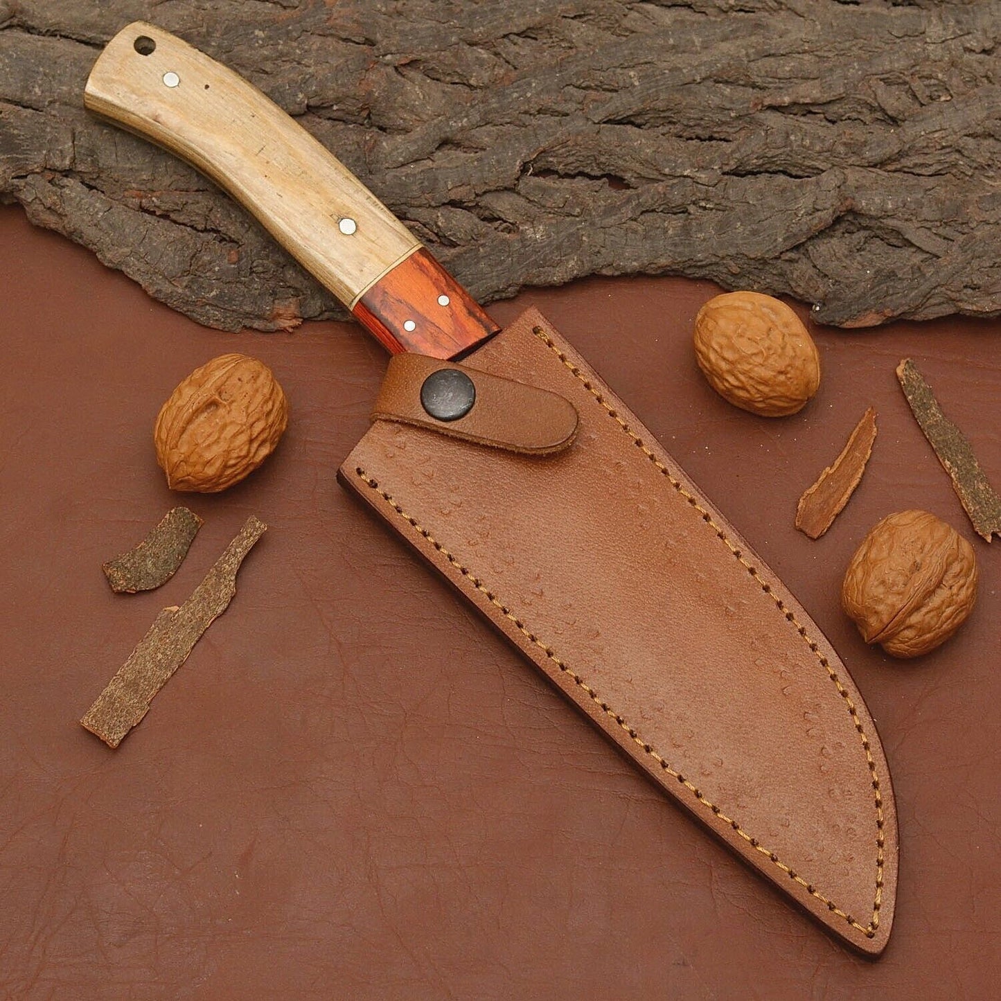 Unique Handmade Damascus Steel Knife  Custom Chef Tool With Sheath 3
