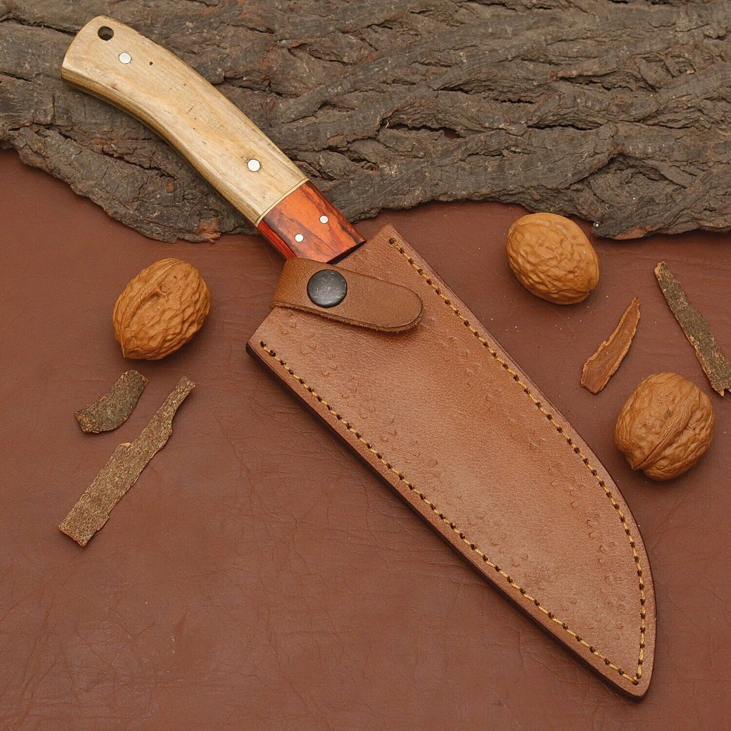Unique Handmade Damascus Steel Knife  Custom Chef Tool With Sheath 3