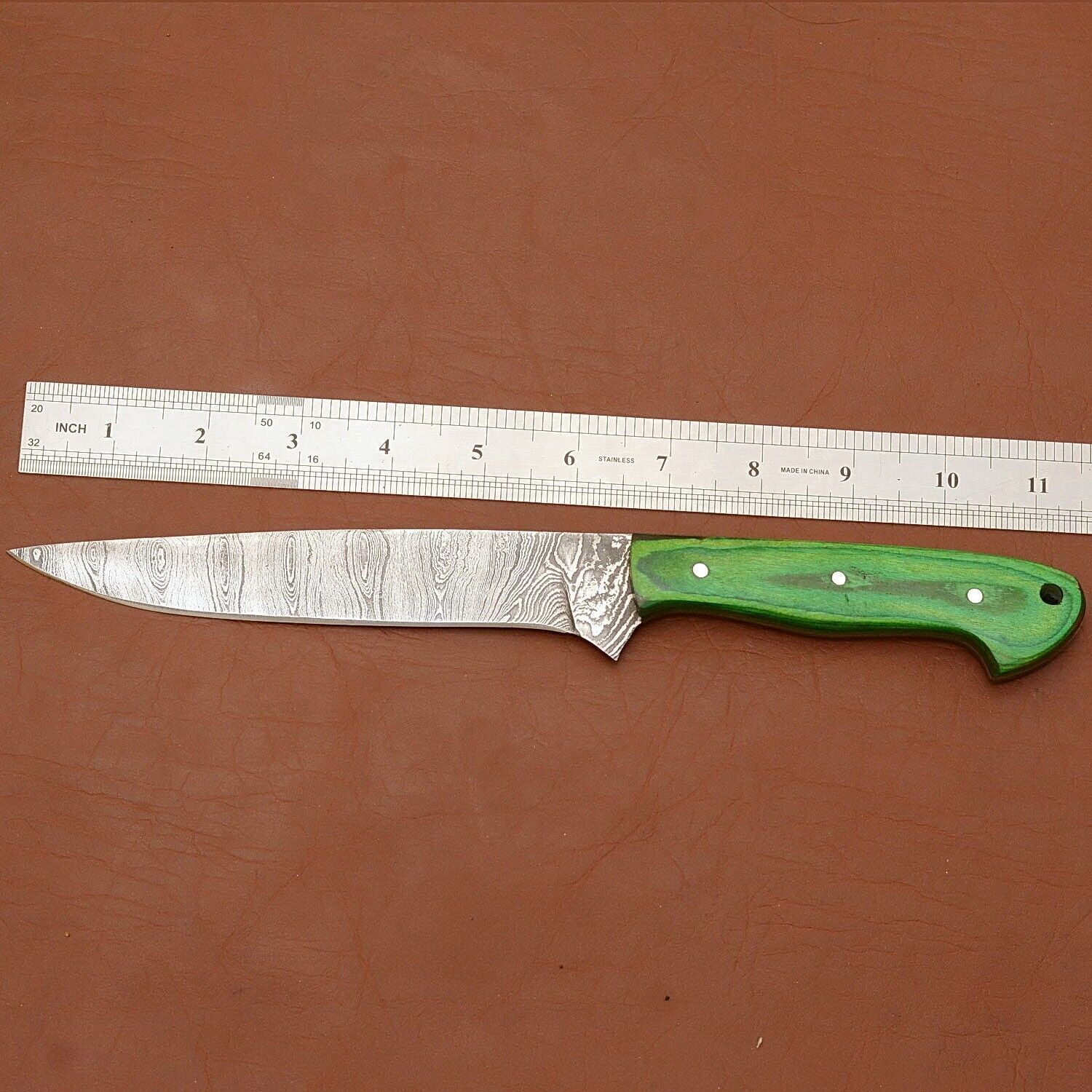 Mastercrafted Damascus Steel Kitchen Knife  Elegant Wooden Handle  Sheath 1