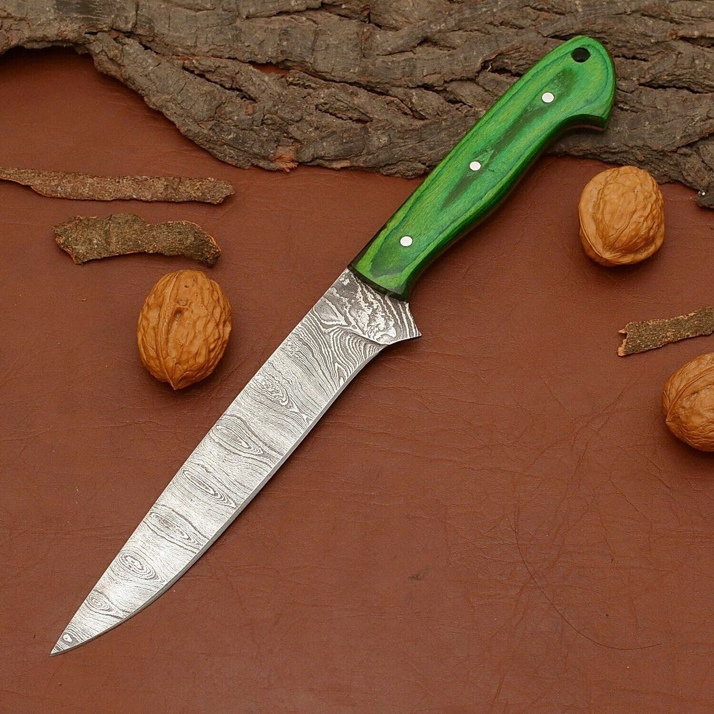Mastercrafted Damascus Steel Kitchen Knife  Elegant Wooden Handle  Sheath 2