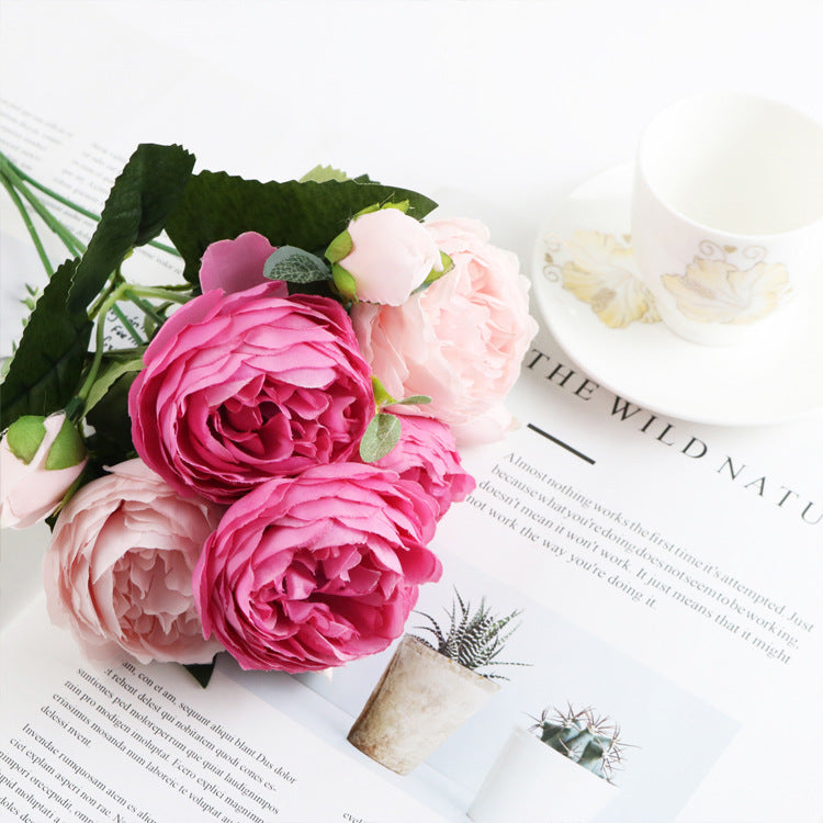 Artificial Roses Silk Peony Bouquet Home Decoration Accessories Wedding Party Flowers Scrapbook Cra 13