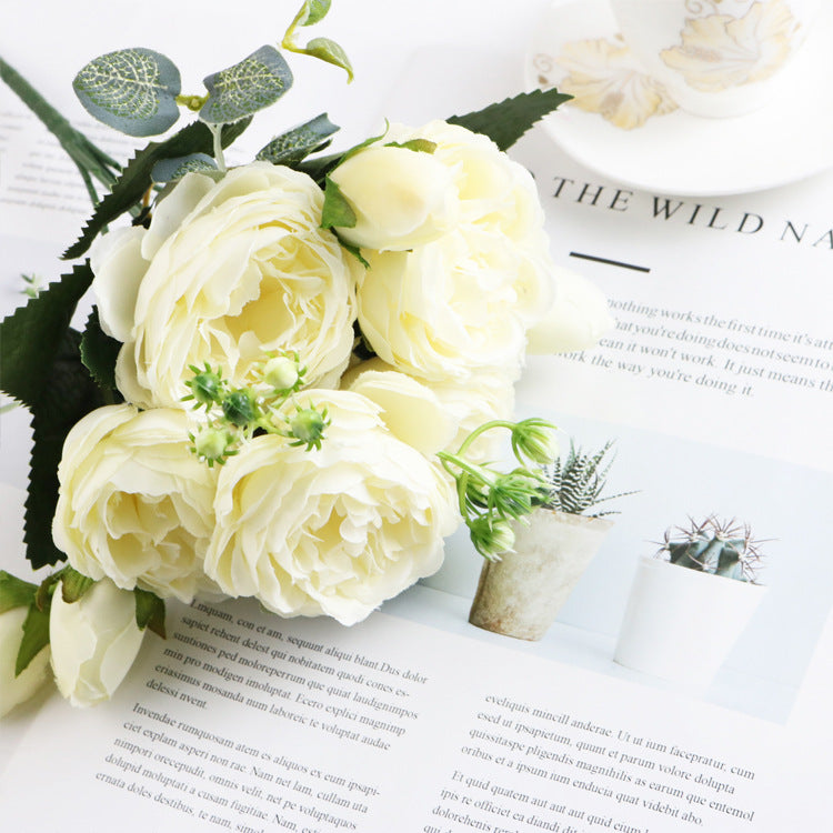 Artificial Roses Silk Peony Bouquet Home Decoration Accessories Wedding Party Flowers Scrapbook Cra 15