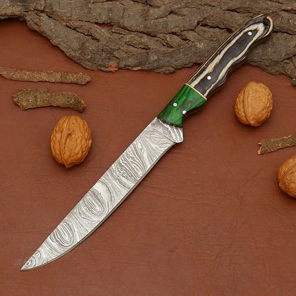Heritage Series Handmade Damascus Steel Chef Knife  Wood Grip  Leather Sheath 1