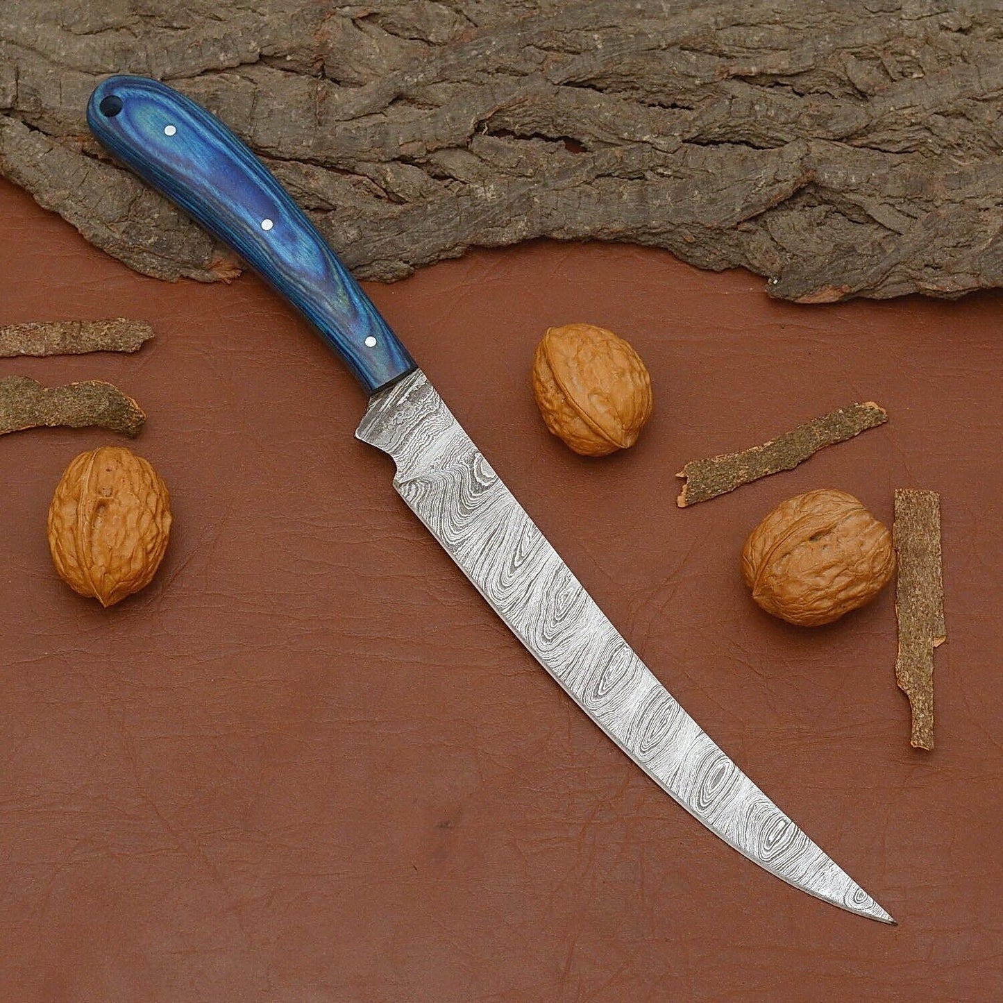 Handcrafted Damascus Steel Cooking Knife  Elegant Wooden Handle Design 1