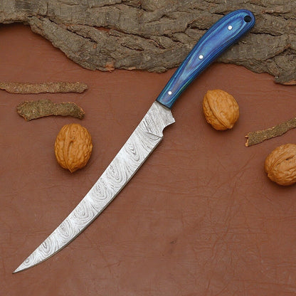 Handcrafted Damascus Steel Cooking Knife – Elegant Wooden Handle Design