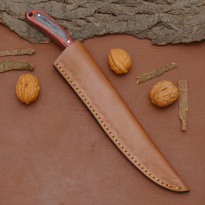 Custom Damascus Steel Culinary Knife  Hand Forged Blade With Leather Sheath 3