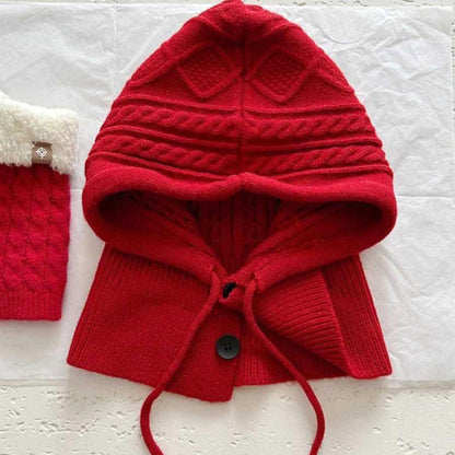 For Women Hooded Caps, New Knitted Balaclava Hats, Outdoor Winter Warmer, Drawstring Hat, One-Piece Neck Collar Cycling