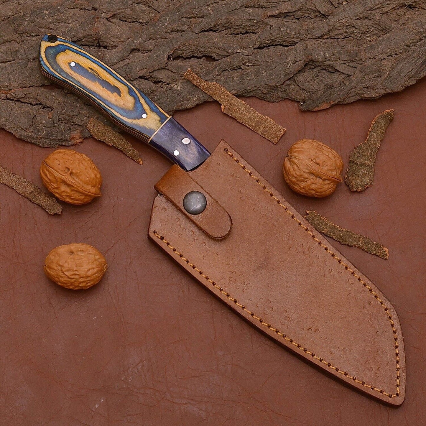 Custom Artisan Damascus Steel Kitchen Knife  Perfect Balance  Grip 3
