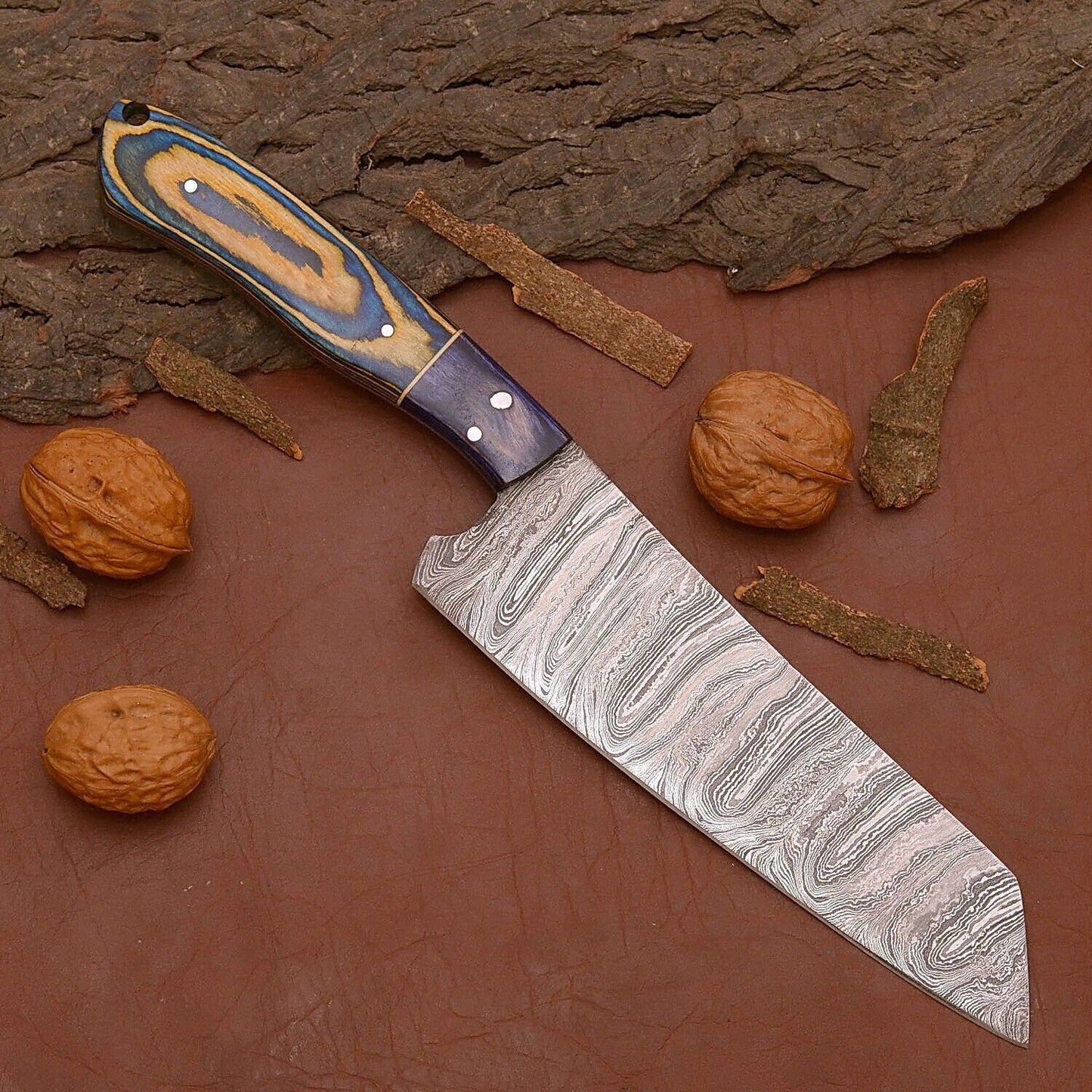 Custom Artisan Damascus Steel Kitchen Knife  Perfect Balance  Grip 2