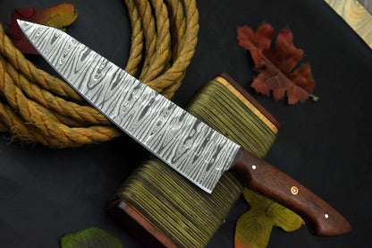 Custom Handmade Damascus Steel Chef Knife With Walnut Handle 1
