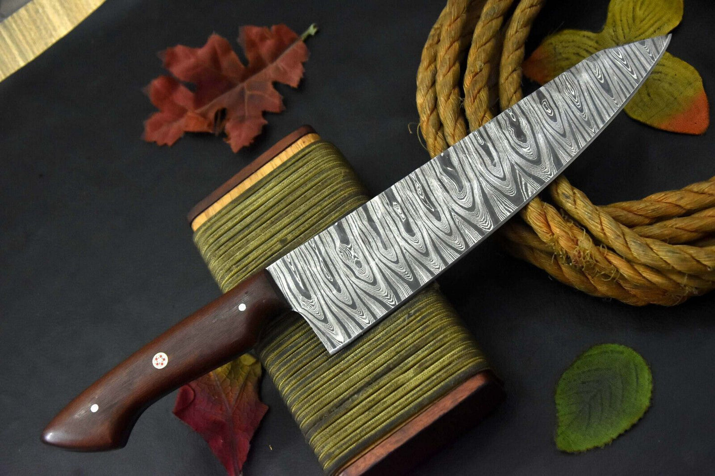 Custom Handmade Damascus Steel Chef Knife With Walnut Handle 2