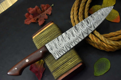Custom Handmade Damascus Steel Chef Knife With Walnut Handle 2