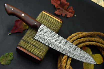 Custom Handmade Damascus Steel Chef Knife with Walnut Handle
