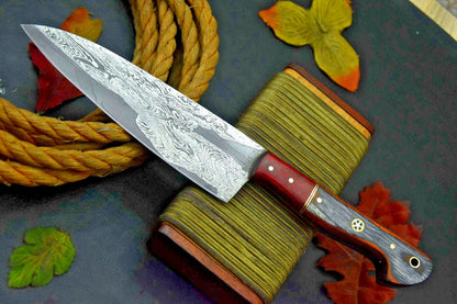 Professional Damascus Steel Fixed Blade Kitchen Knife  Walnut Handle 1