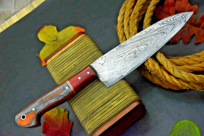Professional Damascus Steel Fixed Blade Kitchen Knife  Walnut Handle 2
