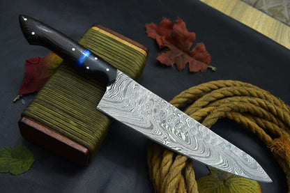 Forged Damascus Steel Chef Knife – Durable Walnut Handle