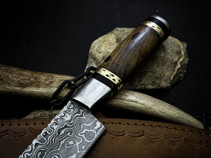 Handmade Damascus Steel Chef Knife With Wood Handle And Leather Sheath 2