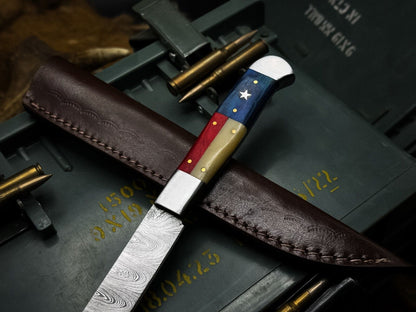 Handmade Damascus Steel Chef Knife With Bone Handle And Leather Sheath 2