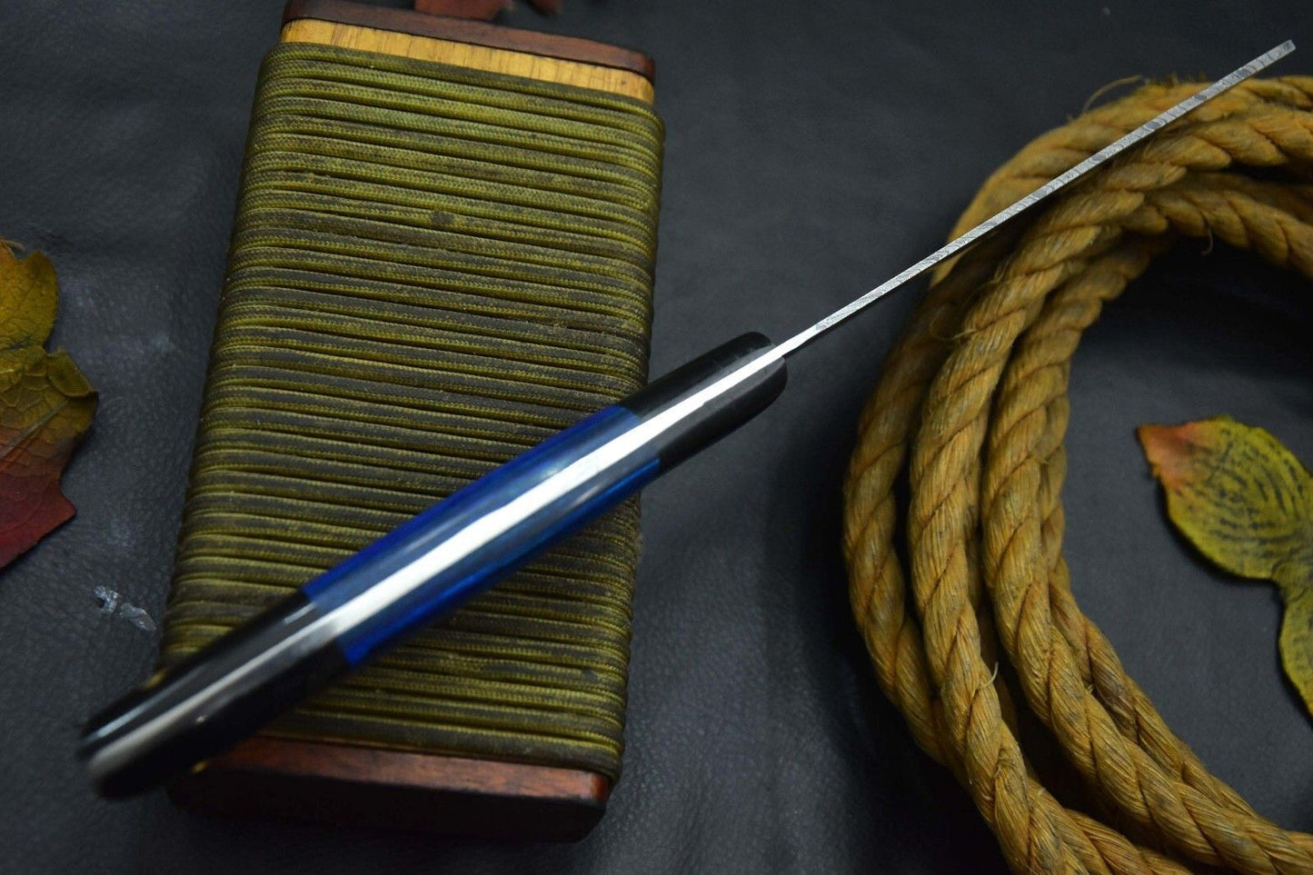Handmade Damascus Steel Chef Knife With Horn Handle And Leather Sheath 3