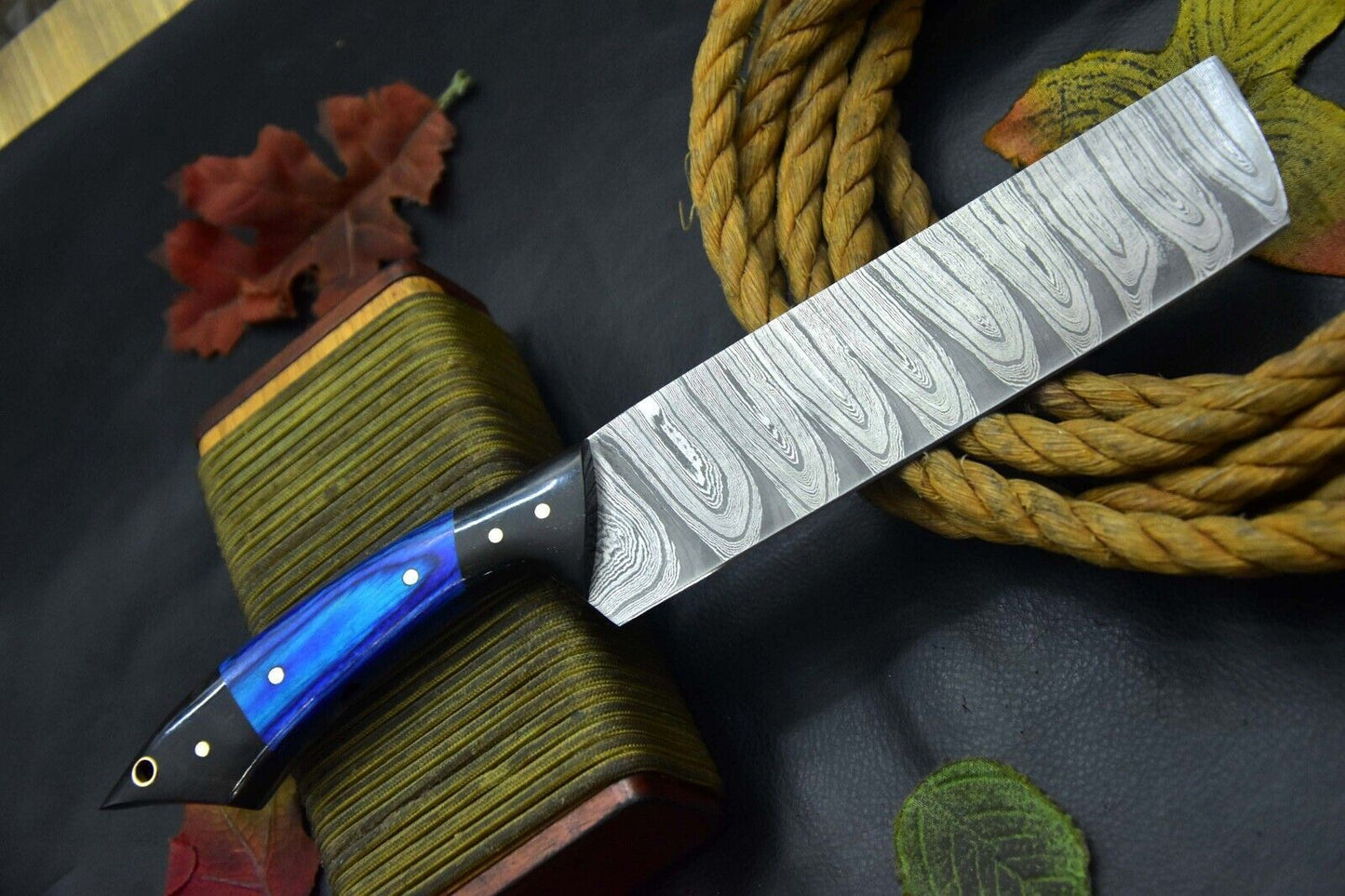Handmade Damascus Steel Chef Knife With Horn Handle And Leather Sheath 2