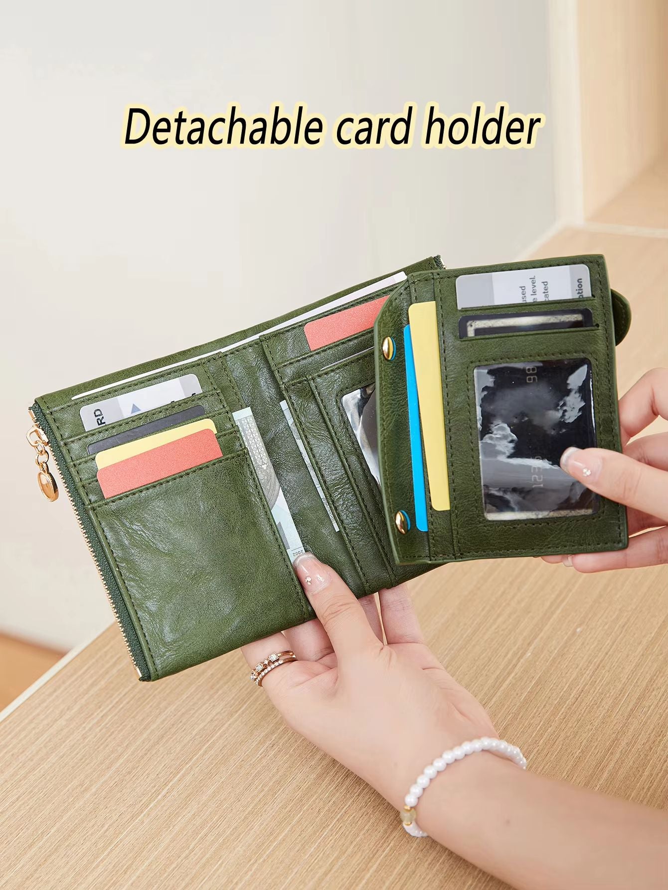 Minimalist Womens Short Wallet  Double Zipper Leather Card Holder  Coin Purse 1