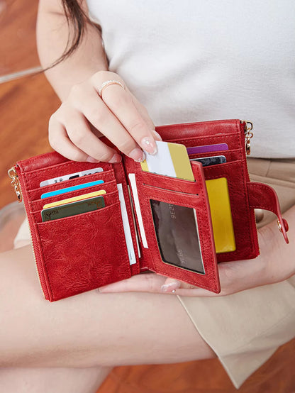 Minimalist Womens Short Wallet  Double Zipper Leather Card Holder  Coin Purse 2