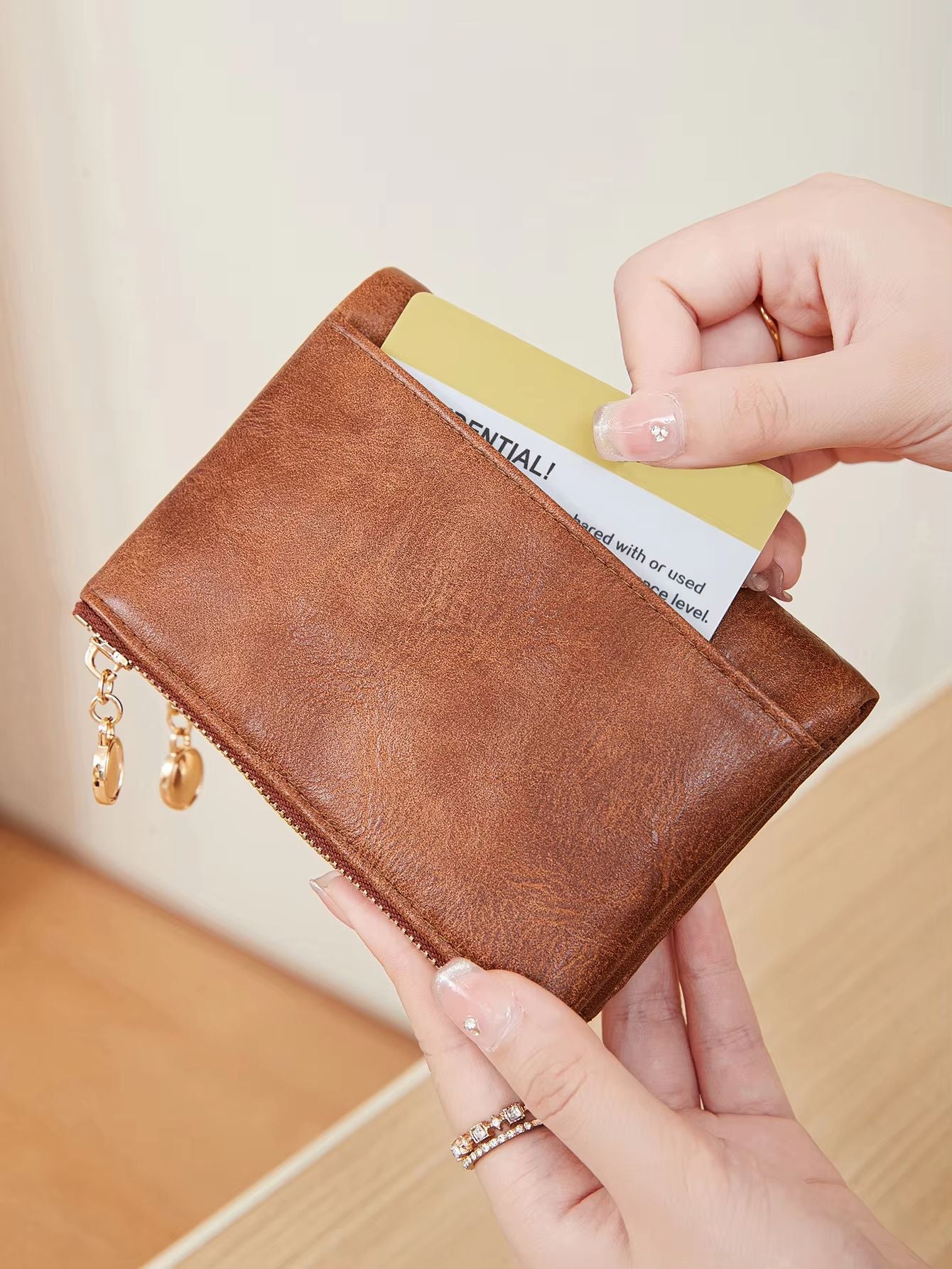 Minimalist Womens Short Wallet  Double Zipper Leather Card Holder  Coin Purse 3