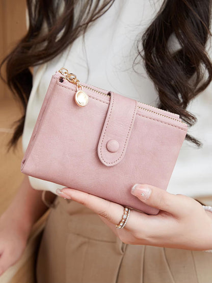Minimalist Womens Short Wallet  Double Zipper Leather Card Holder  Coin Purse 4